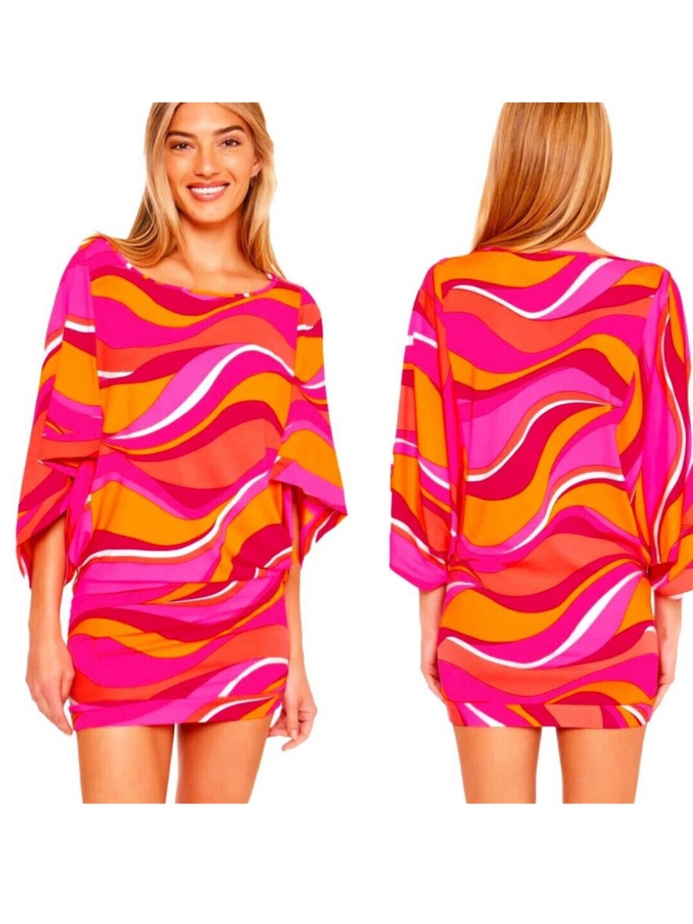 Trina Turk Vivid Vista Pink/Orange  Tunic / Swim Coverup Size Large NWT
